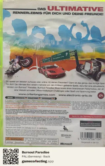 Burnout Paradise Xbox 360, Germany box back