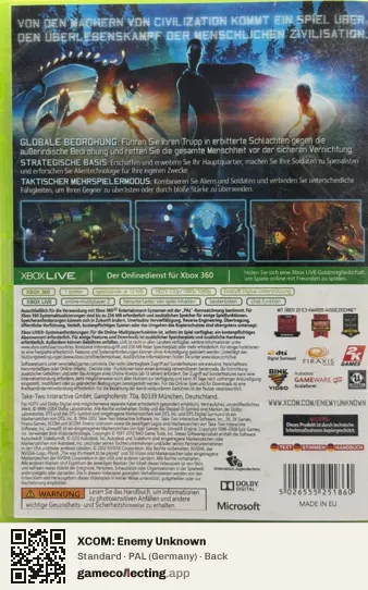 XCOM: Enemy Unknown Xbox 360, Germany box back
