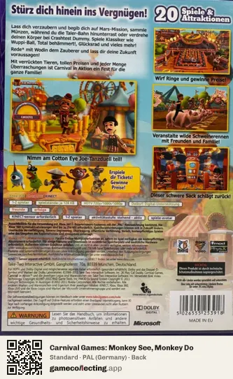 Carnival Games: Monkey See, Monkey Do Xbox 360, Germany box back