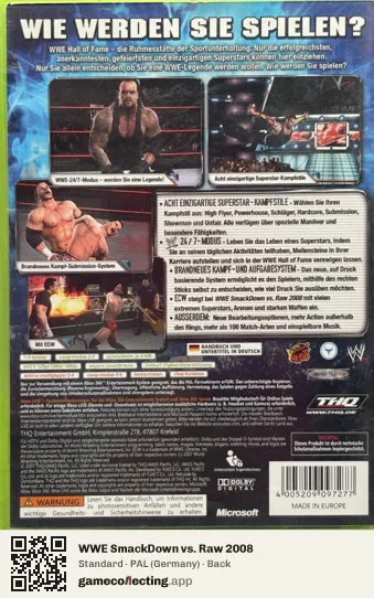 WWE SmackDown vs. Raw 2008 Xbox 360, Germany box back