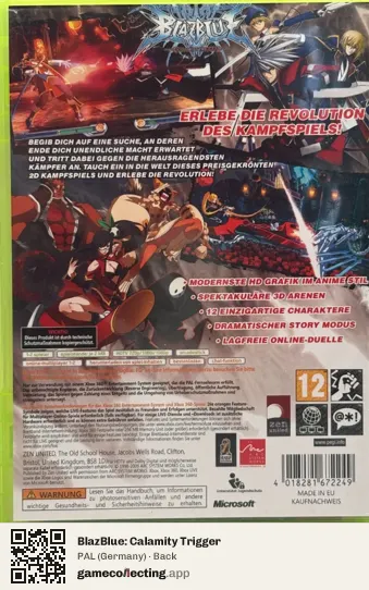 BlazBlue: Calamity Trigger Xbox 360, Germany box back