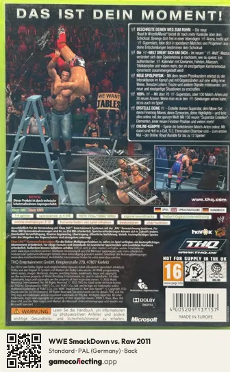 WWE SmackDown vs. Raw 2011 Xbox 360, Germany box back