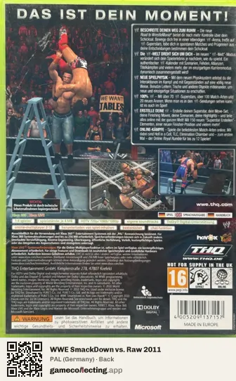WWE SmackDown vs. Raw 2011 Xbox 360, Germany box back