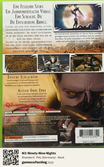 N3: Ninety-Nine Nights Xbox 360, Germany box back