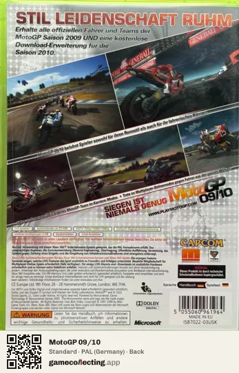 MotoGP 09/10 Xbox 360, Germany box back