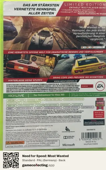Need for Speed: Most Wanted Xbox 360, Germany box back