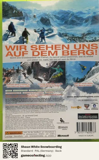 Shaun White Snowboarding Xbox 360, Germany box back