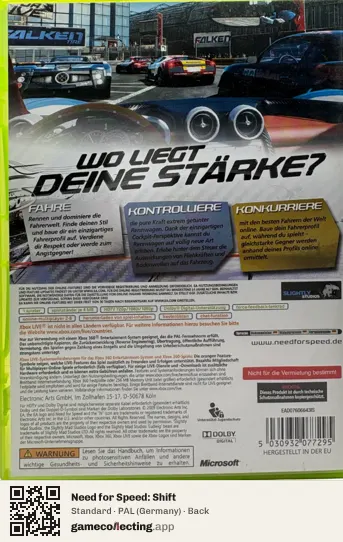 Need for Speed: Shift Xbox 360, Germany box back