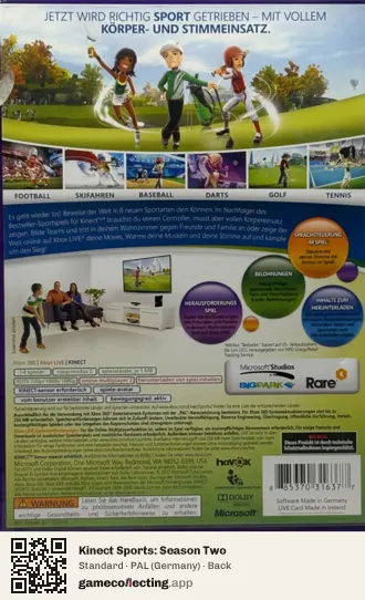 Kinect Sports: Season Two Xbox 360, Germany box back