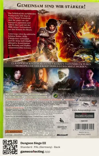 Dungeon Siege III Xbox 360, Germany box back