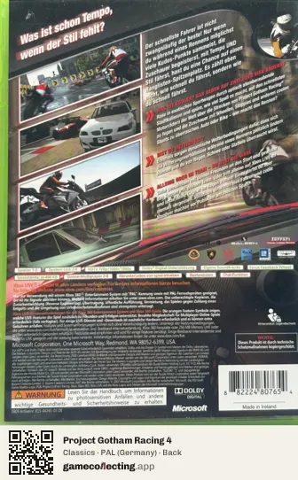 Project Gotham Racing 4 Xbox 360, Germany box back