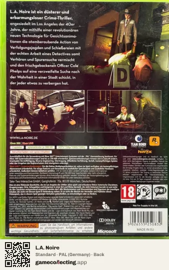 L.A. Noire Xbox 360, Germany box back