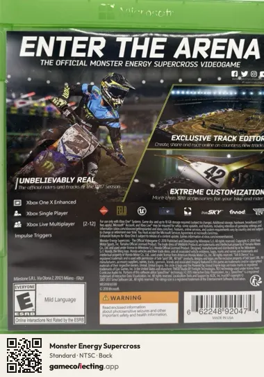 Monster Energy Supercross Xbox One, NTSC box back