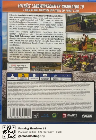 Farming Simulator 19 PlayStation 4, Germany box back