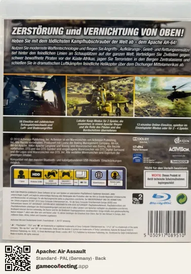 Apache: Air Assault PlayStation 3, Germany box back