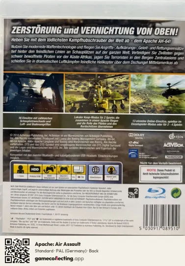 Apache: Air Assault PlayStation 3, Germany box back