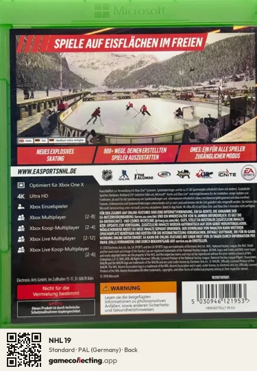 NHL 19 Xbox One, Germany box back