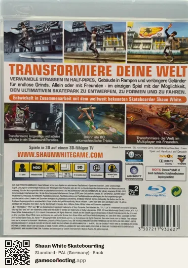 Shaun White Skateboarding PlayStation 3, Germany box back