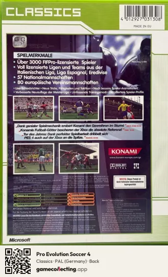 Pro Evolution Soccer 4 Xbox, Germany box back