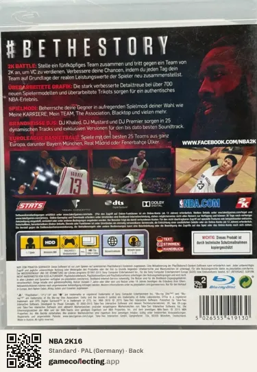 NBA 2K16 PlayStation 3, Germany box back