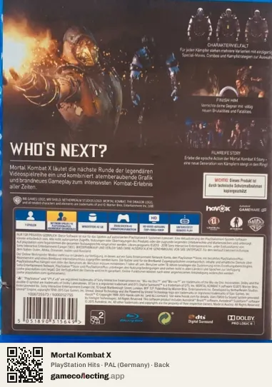 Mortal Kombat X PlayStation 4, Germany box back