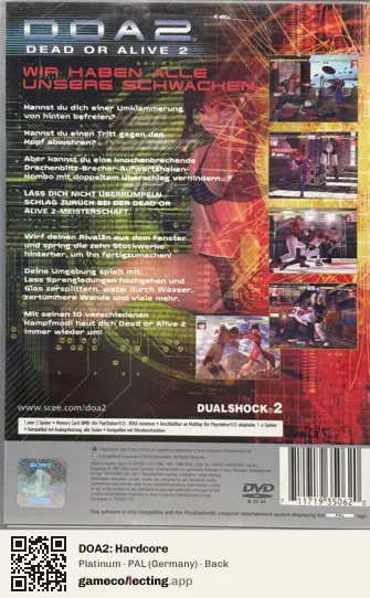 DOA2: Hardcore PlayStation 2, Germany box back
