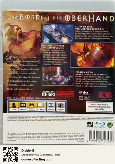 Diablo III PlayStation 3, Germany box back