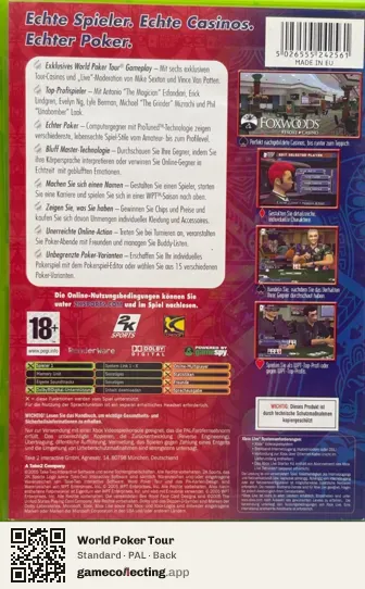 World Poker Tour Xbox, PAL box back