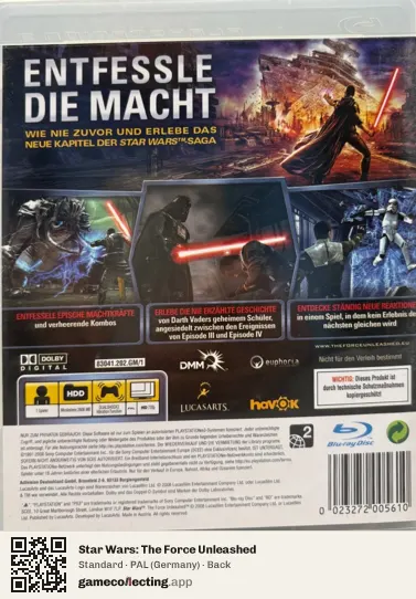 Star Wars: The Force Unleashed PlayStation 3, Germany box back