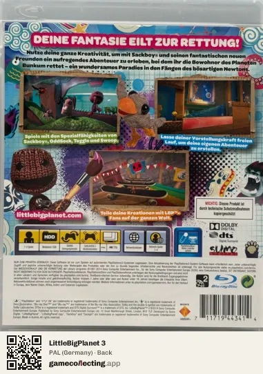 LittleBigPlanet 3 PlayStation 3, Germany box back