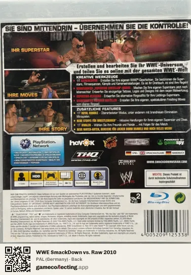 WWE SmackDown vs. Raw 2010 PlayStation 3, Germany box back