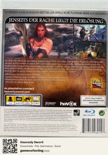Heavenly Sword PlayStation 3, Germany box back