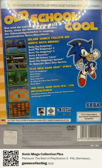 Sonic Mega Collection Plus PlayStation 2, Germany box back