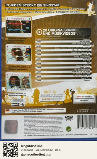 SingStar ABBA PlayStation 2, Germany box back