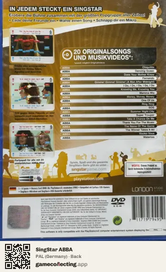 SingStar ABBA PlayStation 2, Germany box back