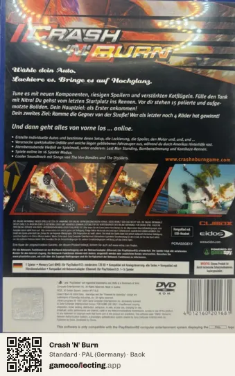 Crash 'N' Burn PlayStation 2, Germany box back