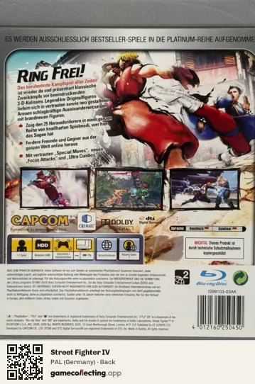 Street Fighter IV PlayStation 3, Germany box back