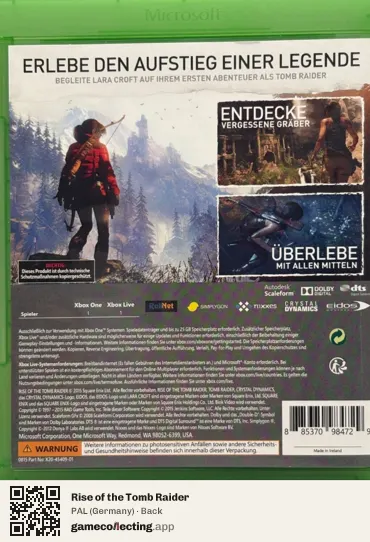 Rise of the Tomb Raider Xbox One, Germany box back