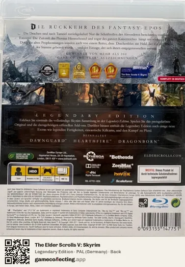 The Elder Scrolls V: Skyrim PlayStation 3, Germany box back