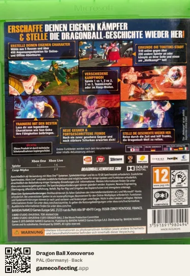 Dragon Ball Xenoverse Xbox One, Germany box back