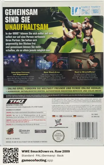 WWE SmackDown vs. Raw 2009 Nintendo Wii, Germany box back