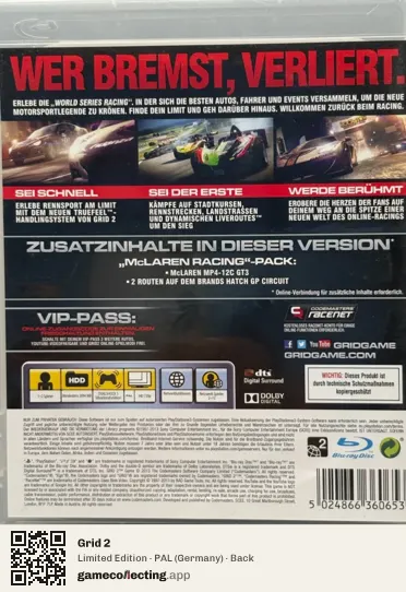 Grid 2 PlayStation 3, Germany box back