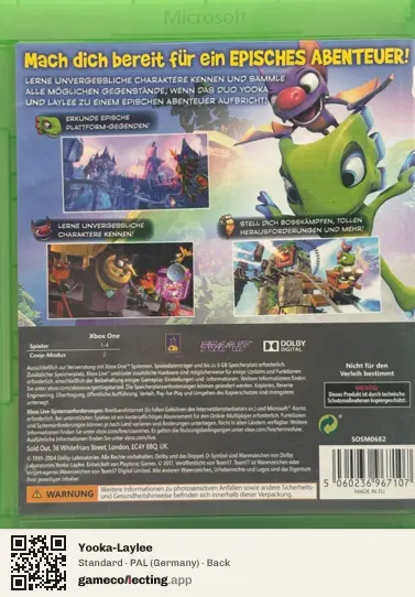 Yooka-Laylee Xbox One, Germany box back