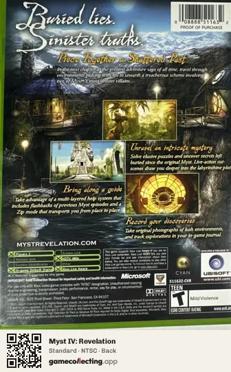Myst IV: Revelation Xbox, NTSC box back