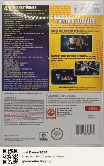 Just Dance 2015 Nintendo Wii, Germany box back