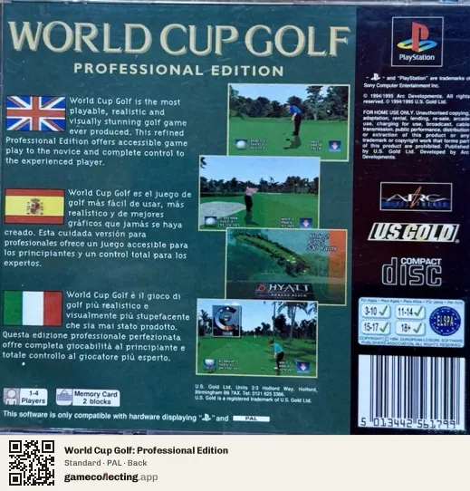 World Cup Golf: Professional Edition PlayStation, PAL box back