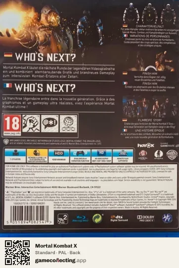 Mortal Kombat X PlayStation 4, PAL box back