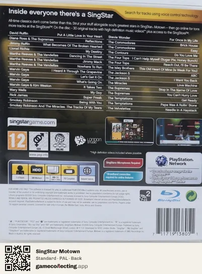 SingStar Motown PlayStation 3, PAL box back