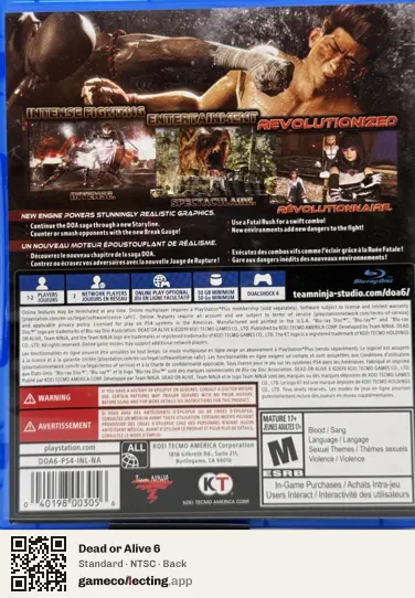 Dead or Alive 6 PlayStation 4, NTSC box back