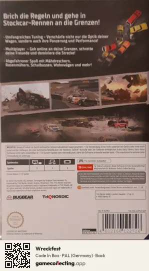 Wreckfest Nintendo Switch, Germany box back